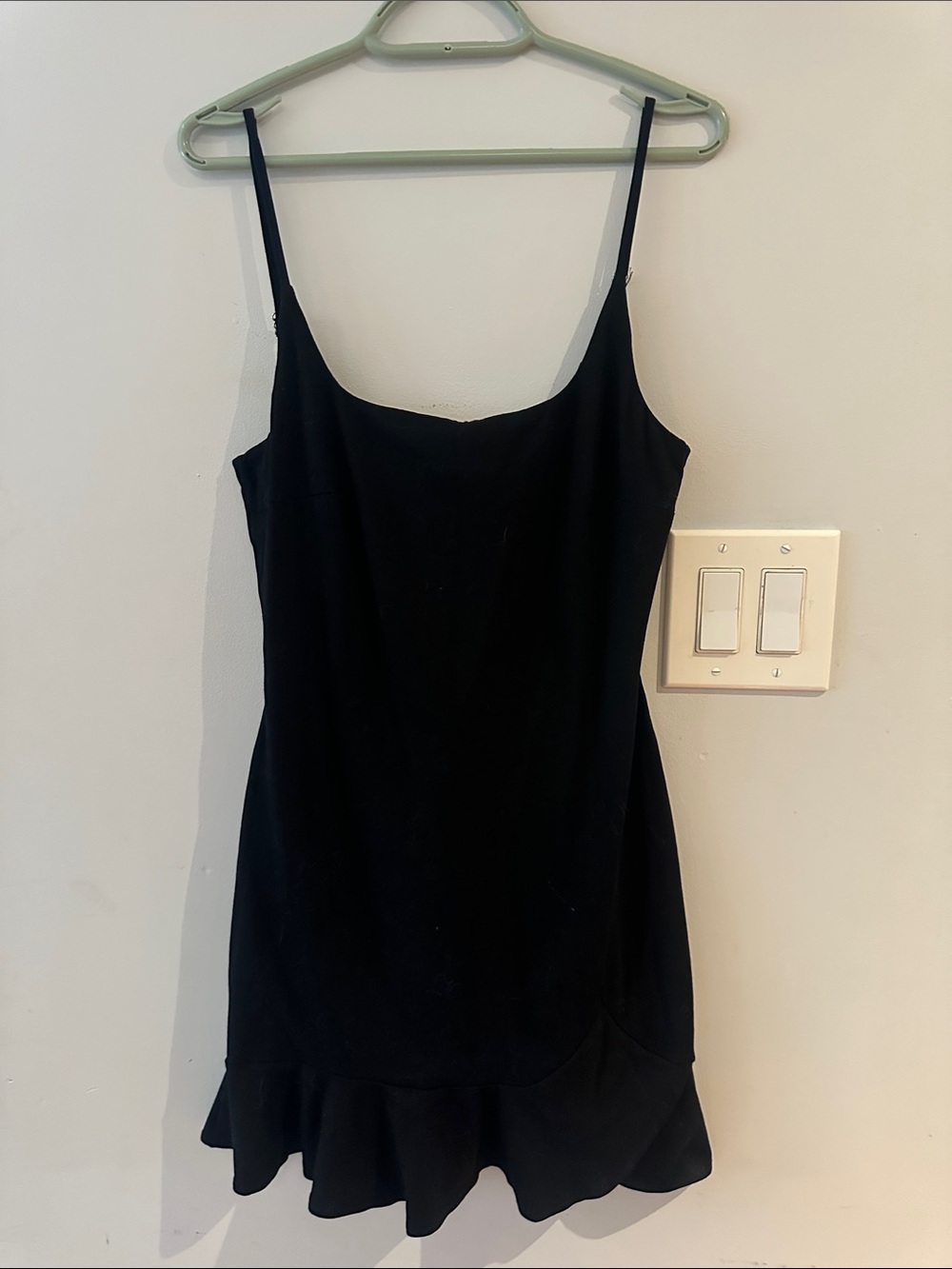 Princess Polly Black Spaghetti Strap Mini Dress with Ruffle Hem